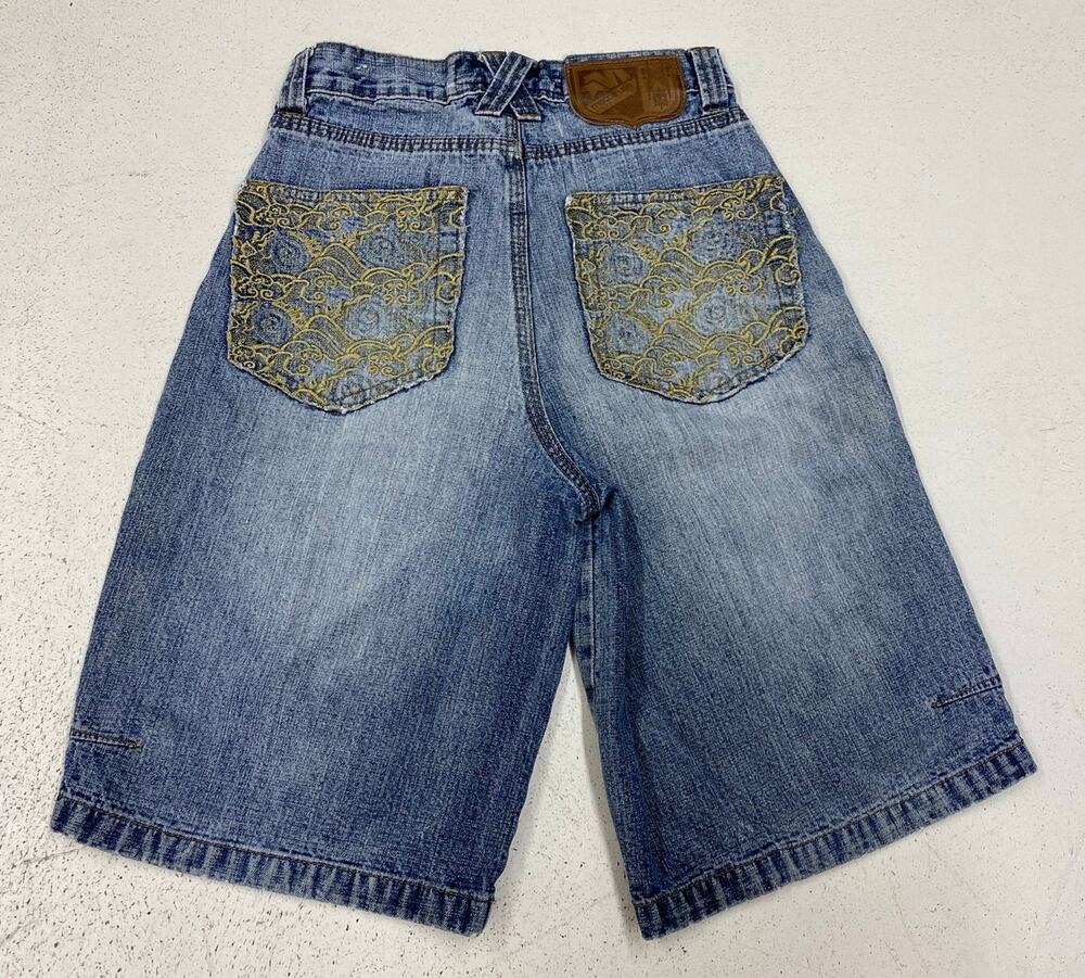 VTG Y2K Youth Boy's Mecca embroidered pockets denim jean cotton shorts jorts 8